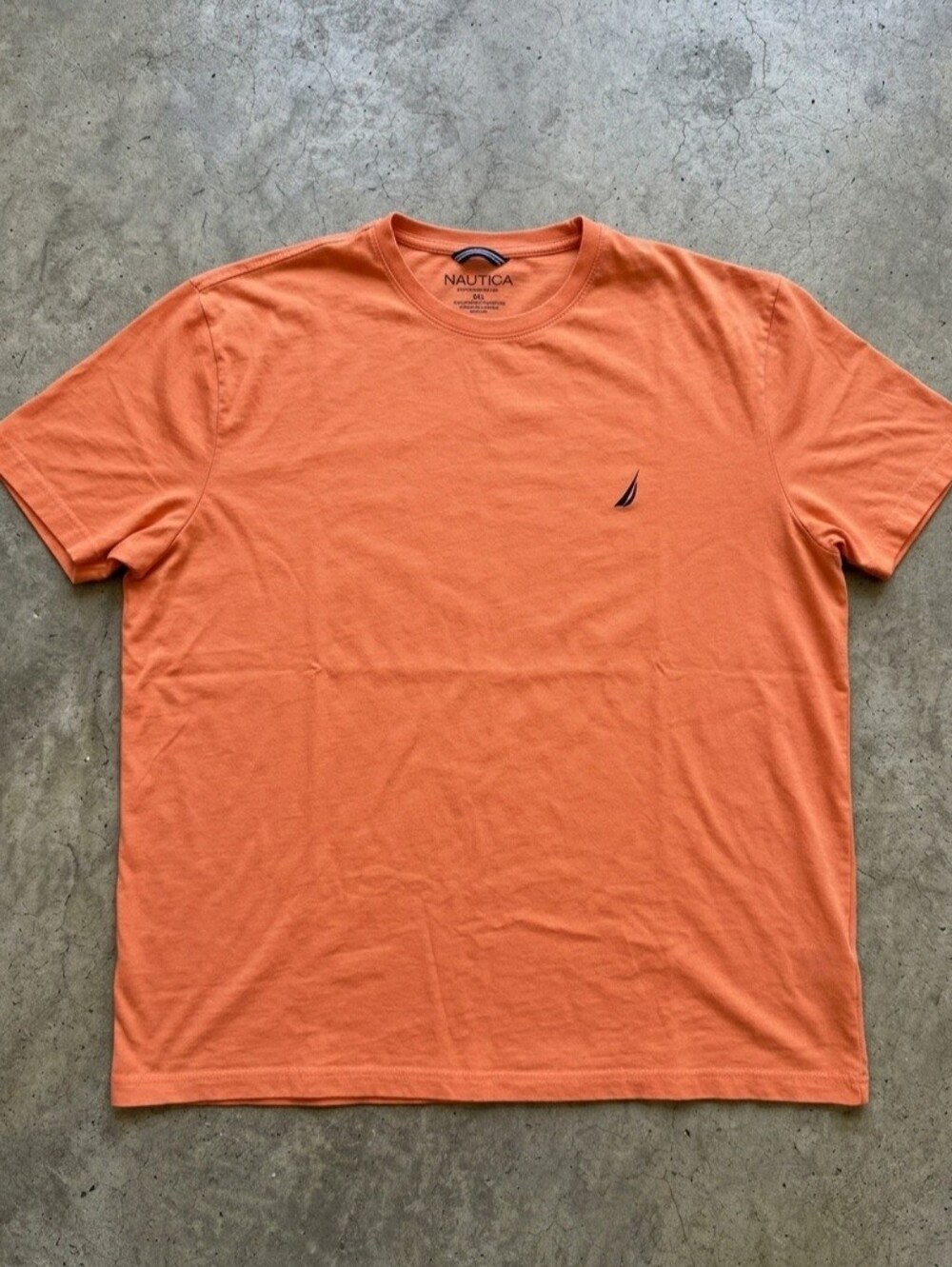 Nautica Men's Orange Crewneck Short Sleeve Tee with Navy Sail Logo Size XXL